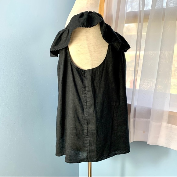 J. Crew Sleeveless Black Linen Ruffle Neck Top - Picture 6 of 7